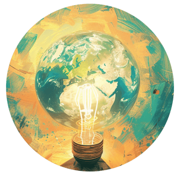 Image of the world in a light bulb, oil painting style