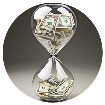 Hourglass with money inside 